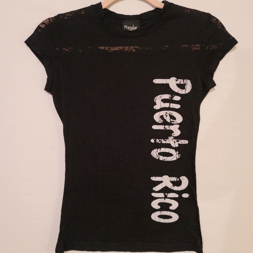 Puerto Rico Graphic Black Burnout Cap Sleeve Tee